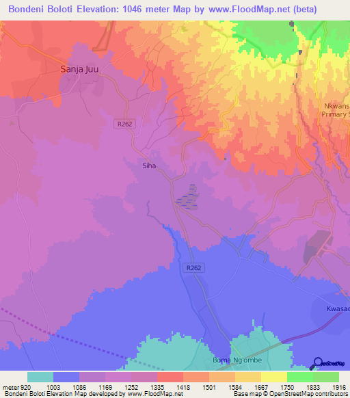 Bondeni Boloti,Tanzania Elevation Map