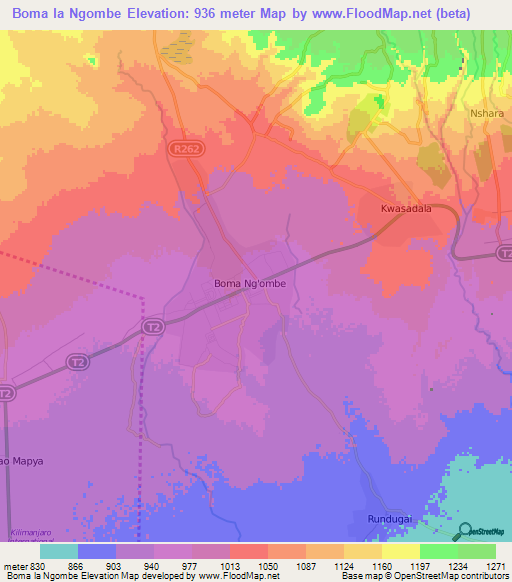 Boma la Ngombe,Tanzania Elevation Map