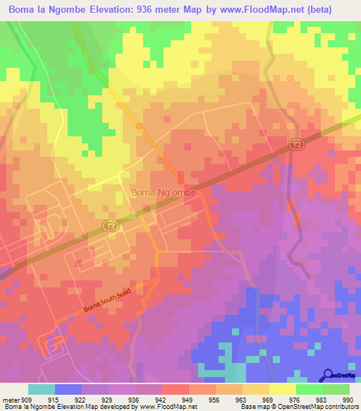 Boma la Ngombe,Tanzania Elevation Map