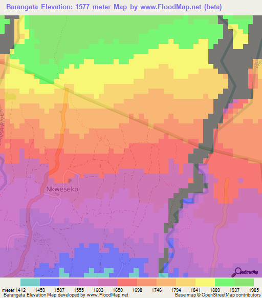 Barangata,Tanzania Elevation Map