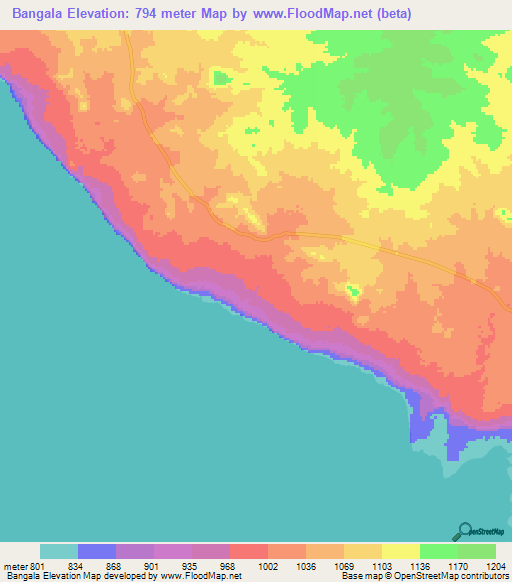 Bangala,Tanzania Elevation Map