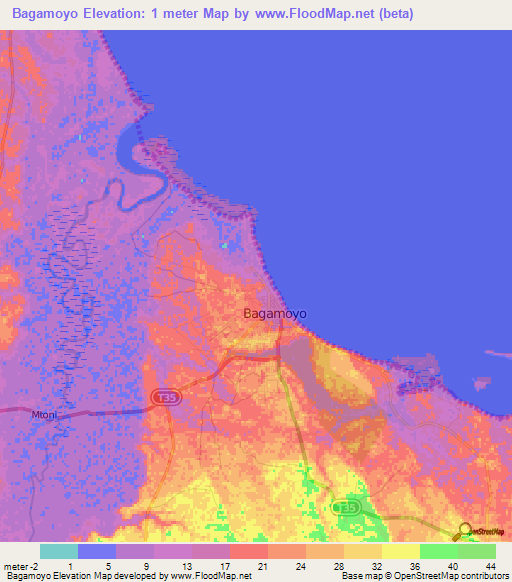 Bagamoyo,Tanzania Elevation Map