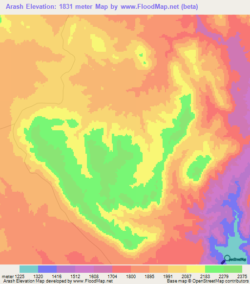 Arash,Tanzania Elevation Map