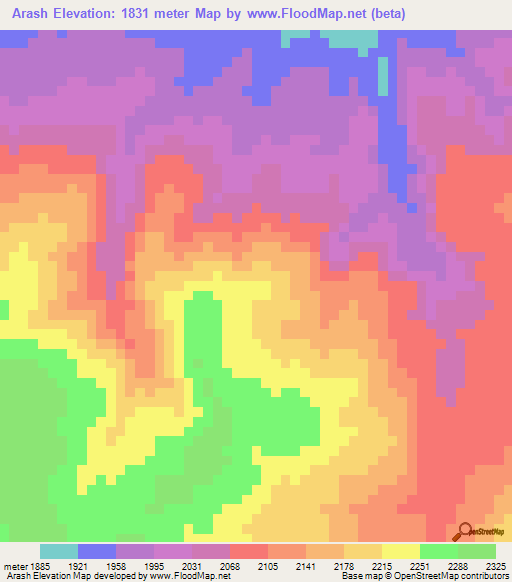 Arash,Tanzania Elevation Map