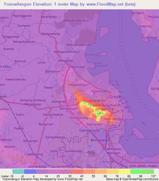 Yosowilangun,Indonesia Elevation Map