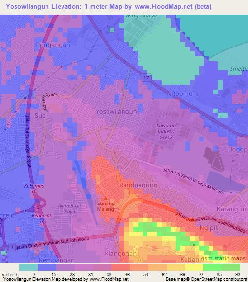 Yosowilangun,Indonesia Elevation Map