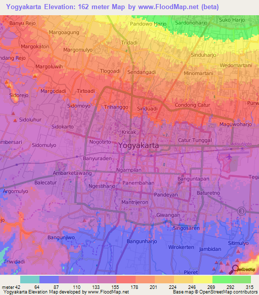 Yogyakarta,Indonesia Elevation Map