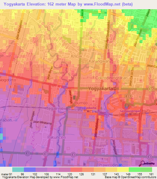 Yogyakarta,Indonesia Elevation Map