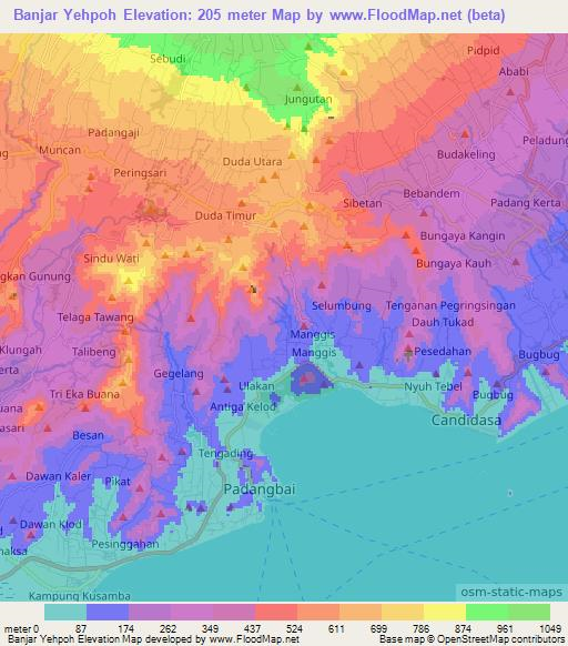 Banjar Yehpoh,Indonesia Elevation Map