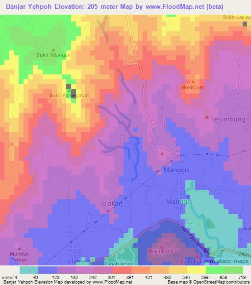 Banjar Yehpoh,Indonesia Elevation Map