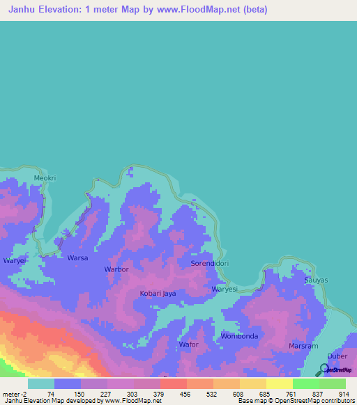 Janhu,Indonesia Elevation Map