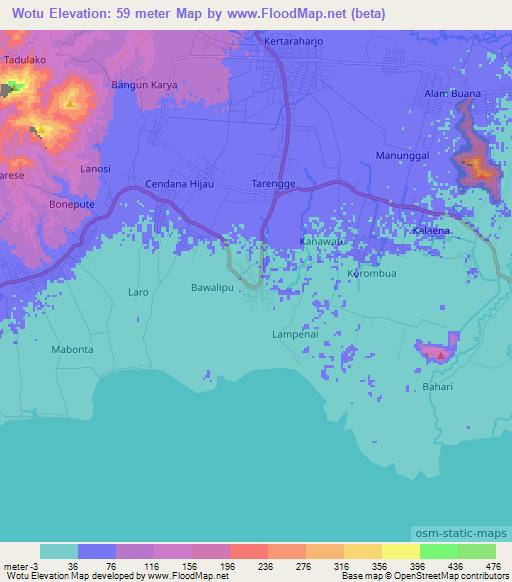 Wotu,Indonesia Elevation Map