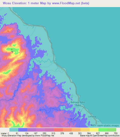 Wosu,Indonesia Elevation Map