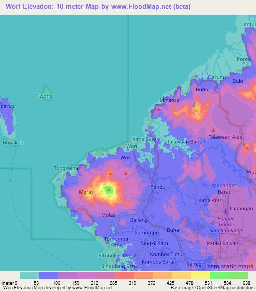 Wori,Indonesia Elevation Map