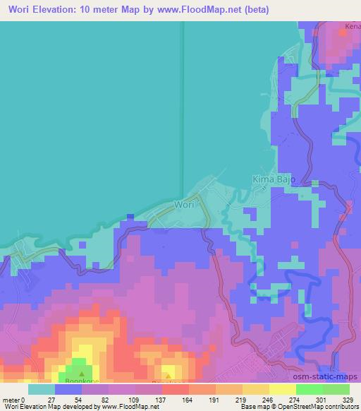 Wori,Indonesia Elevation Map