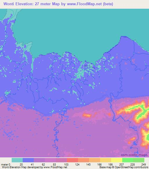 Wonti,Indonesia Elevation Map