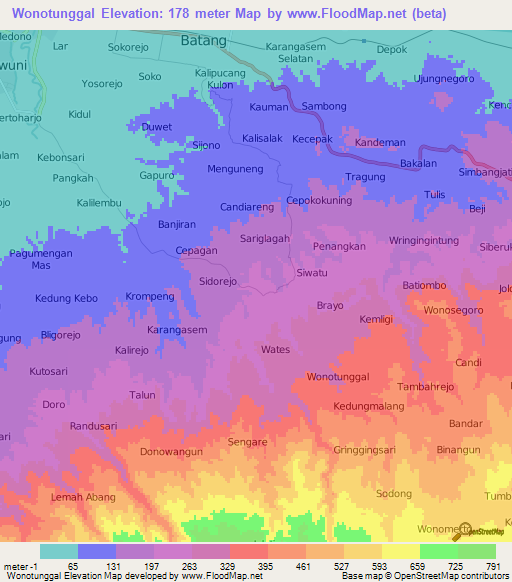 Wonotunggal,Indonesia Elevation Map