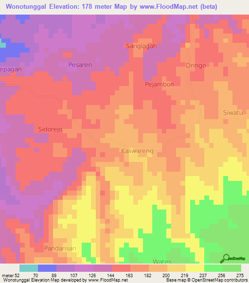 Wonotunggal,Indonesia Elevation Map