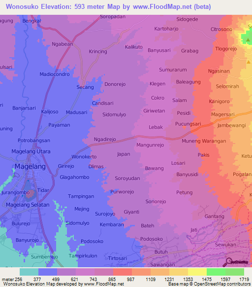 Wonosuko,Indonesia Elevation Map