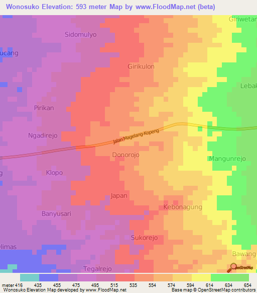 Wonosuko,Indonesia Elevation Map