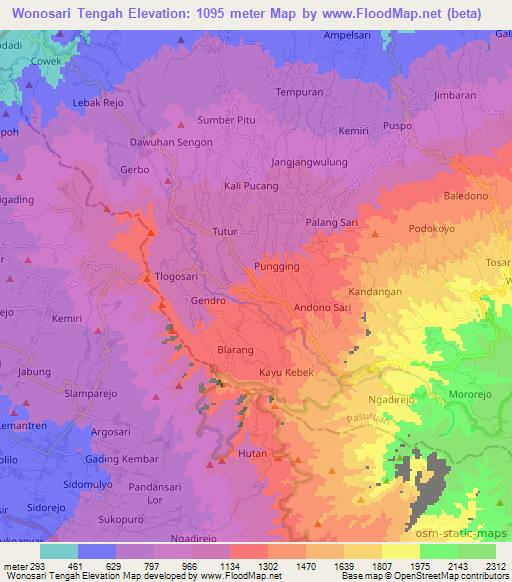 Wonosari Tengah,Indonesia Elevation Map
