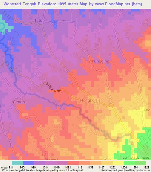 Wonosari Tengah,Indonesia Elevation Map