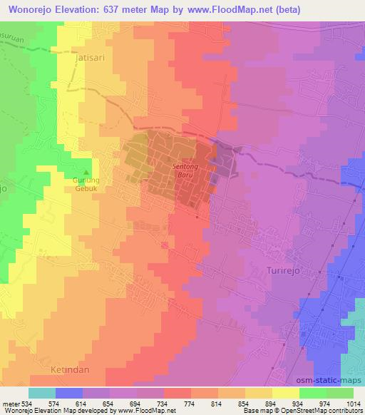 Wonorejo,Indonesia Elevation Map