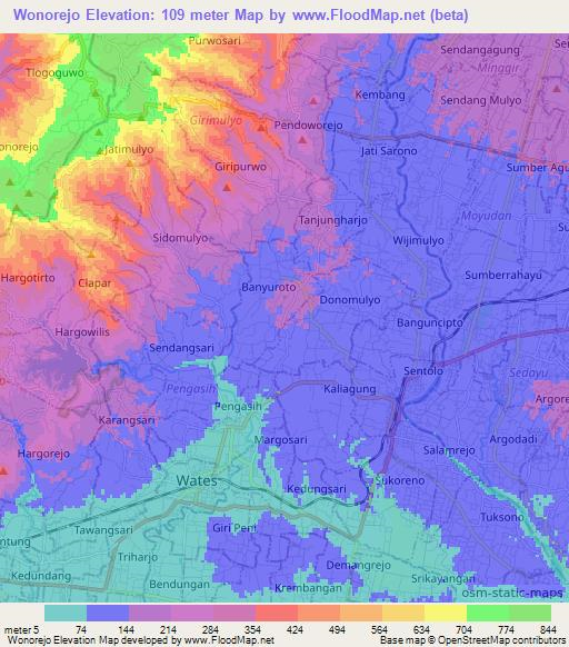 Wonorejo,Indonesia Elevation Map