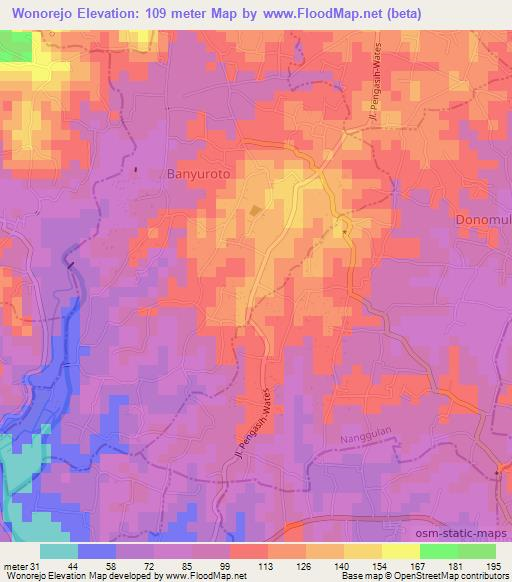 Wonorejo,Indonesia Elevation Map