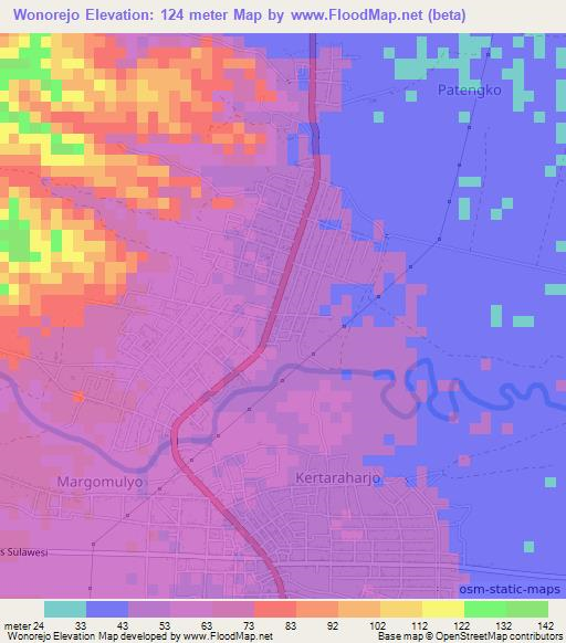 Wonorejo,Indonesia Elevation Map