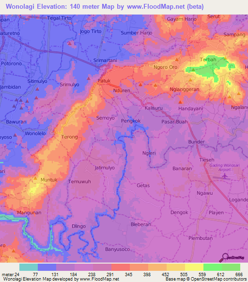 Wonolagi,Indonesia Elevation Map