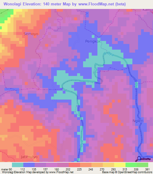 Wonolagi,Indonesia Elevation Map