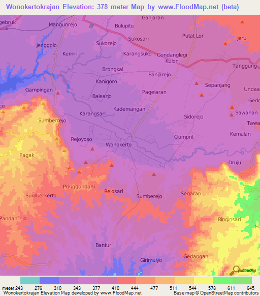 Wonokertokrajan,Indonesia Elevation Map