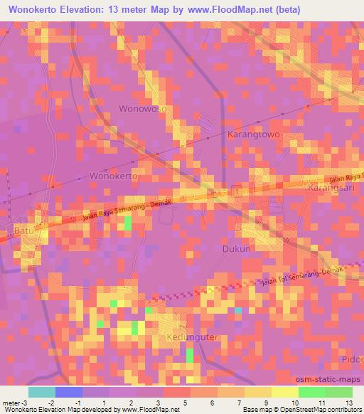 Wonokerto,Indonesia Elevation Map