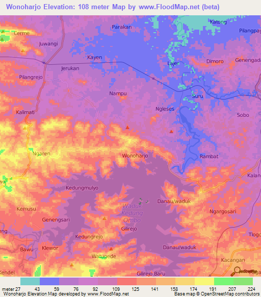 Wonoharjo,Indonesia Elevation Map