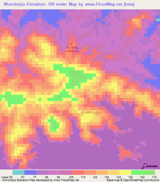 Wonoharjo,Indonesia Elevation Map