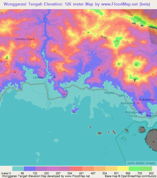 Wonggarasi Tengah,Indonesia Elevation Map