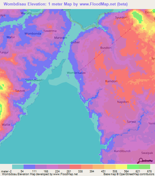 Wombdisau,Indonesia Elevation Map