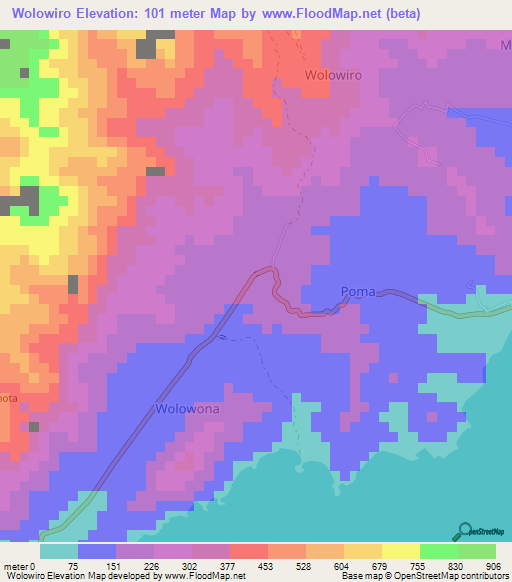 Wolowiro,Indonesia Elevation Map