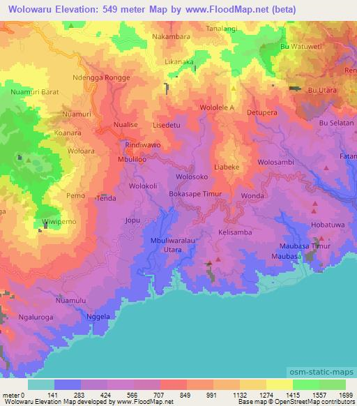 Wolowaru,Indonesia Elevation Map