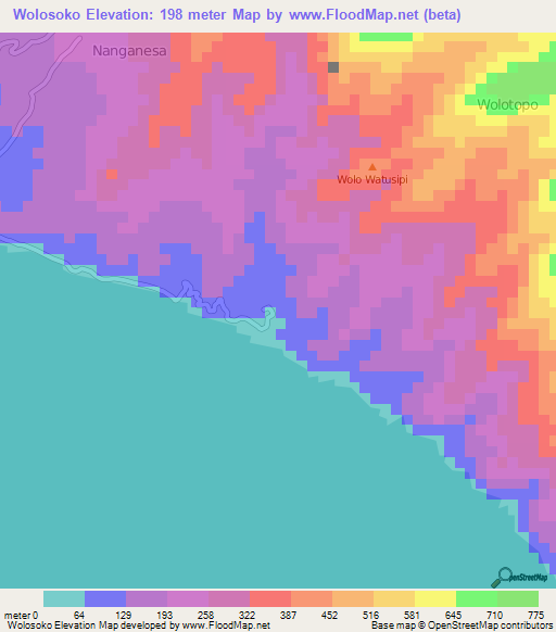 Wolosoko,Indonesia Elevation Map