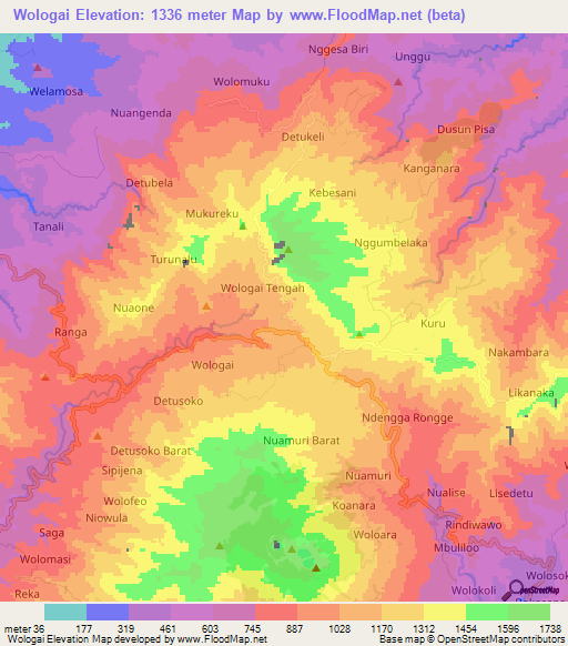 Wologai,Indonesia Elevation Map