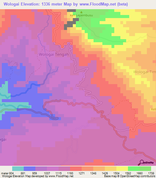 Wologai,Indonesia Elevation Map