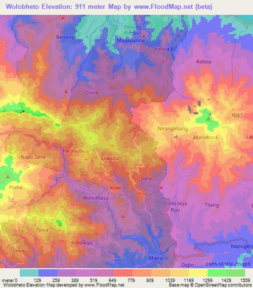 Wolobheto,Indonesia Elevation Map