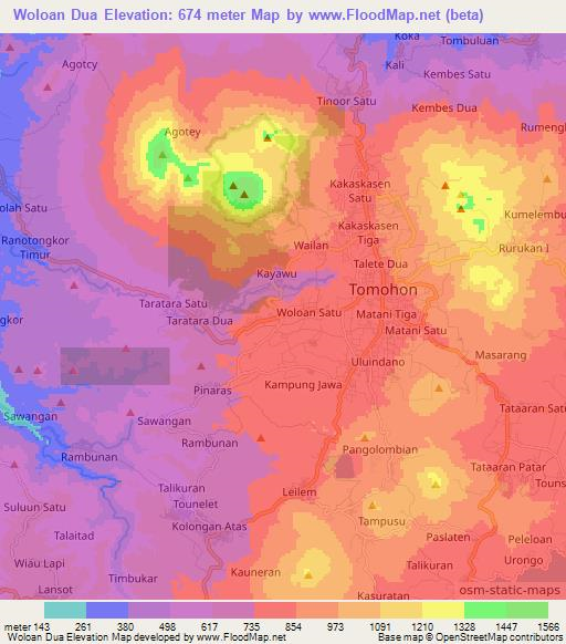 Woloan Dua,Indonesia Elevation Map