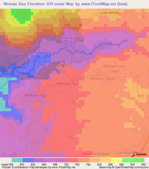 Woloan Dua,Indonesia Elevation Map