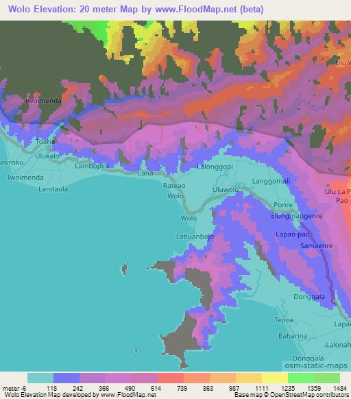 Wolo,Indonesia Elevation Map