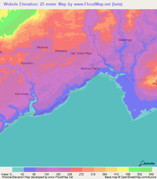 Wokole,Indonesia Elevation Map