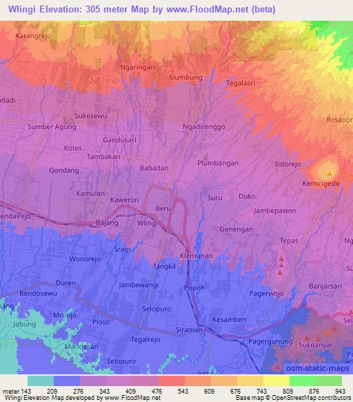 Wlingi,Indonesia Elevation Map