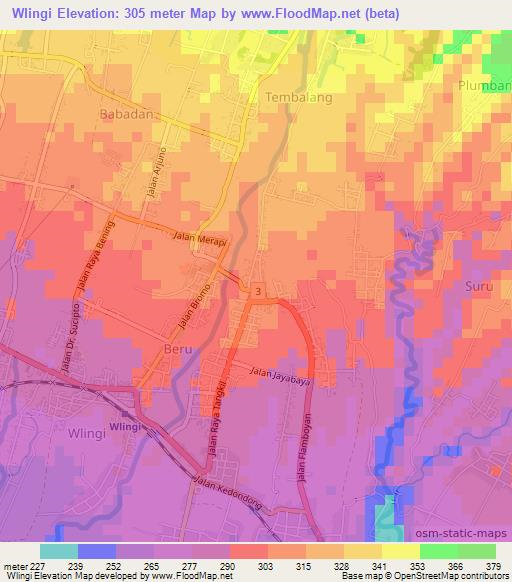 Wlingi,Indonesia Elevation Map